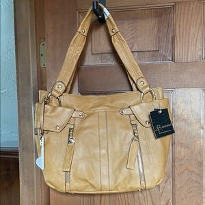 b. makowsky Tan (Nutmeg) Shoulder Bag with Front Zip Details